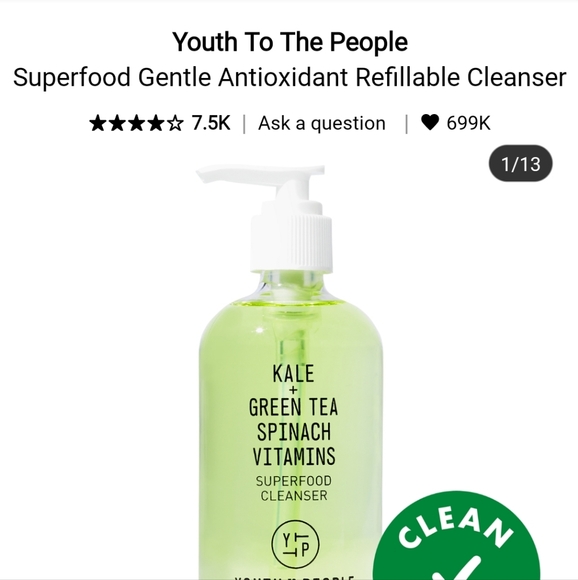 NIB YOUTH TO THE PEOPLE SUPERFOOD GENTLE ANTIOXIDANT REFILLABLE CLEANSER - Picture 1 of 13